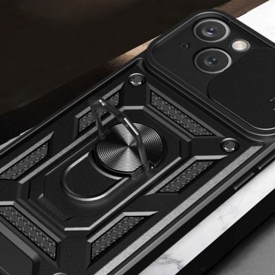 5. Hybrid Armor Camshield Hülle mit Ständer und Kameraabdeckung für iPhone 15 Plus – Blau