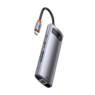 8. Baseus Metal Gleam 8in1 USB-C Hub - USB-C PD 100W 1x HDMI 4K 30Hz 1x SD- und microSD-Kartenleser 3x USB-A 3.2 1xRJ45 - grau