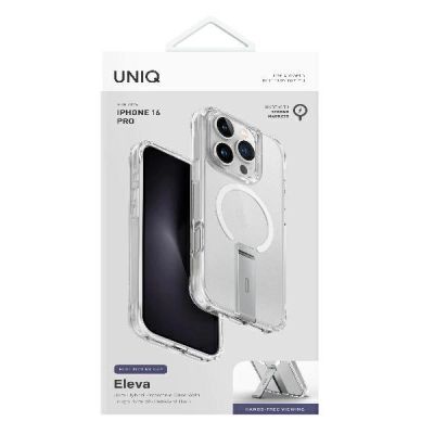 5. Uniq Eleva mit Vertica Stand Hülle für iPhone 16 Pro – transparent