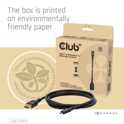 8. CLUB3D CAC-1563 2m USB Typ-C DisplayPort Kabeladapter Schwarz