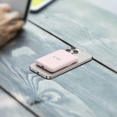 9. Tech-Protect LifeMag PB10 Powerbank mit MagSafe 5000 mAh 15 W USB-C-Anschluss – Rosa + USB-C-Kabel