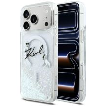 Karl Lagerfeld Flüssigglitzer-MagSafe-Hülle mit Karl-Schriftzug-Logo für iPhone 17 Pro Max – Transparent