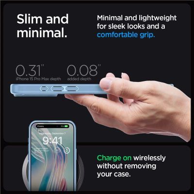 8. Spigen Crystal Hybrid-Hülle für iPhone 15 Pro Max – transparent und blau
