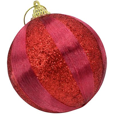 2. BRUCHSICHERE KUNSTSTOFFKUGELN 8 CM ROT 6 STÜCK STRIPES MICA