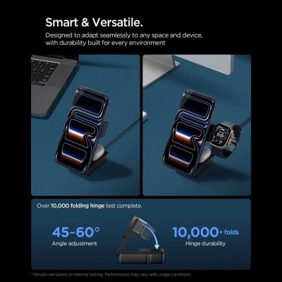 9. Spigen Essential Qi2.2 25W 3-in-1 MagSafe Magnetisches Kabelloses Ladegerät – Schwarz
