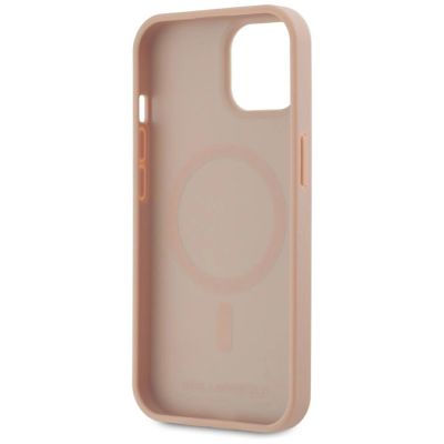 7. Karl Lagerfeld Leder-Monogramm-Metalllogo MagSafe iPhone 15 Hülle - Rosa