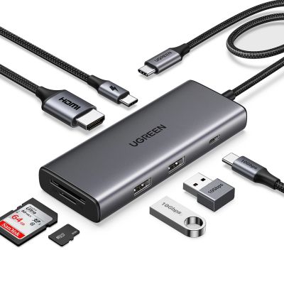 2. Ugreen USB-C 7-in-1 HDMI-Hub mit USB-C, USB-A, SD/TF-Kartenleser – Grau