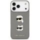 3. Karl Lagerfeld FW Grained Karl & Choupette Heads Pins & Logo iPhone 17 Pro Max Hülle - Grau