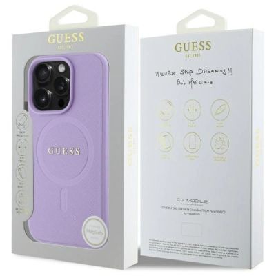 8. Guess Saffiano MagSafe Hülle für iPhone 16 Pro – Lila
