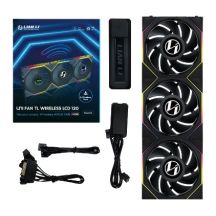 Lian Li UNI FAN TL Kabelloser LCD-Lüfter, ARGB, PWM, 3er-Pack inkl. Controller – 120 mm, schwarz