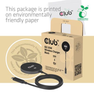 10. CLUB3D CAC-3027 Handy-Ladegerät für Smartphones, universelles schwarzes DC-Wireless-Ladegerät mit Schnellladefunktion (intern)
