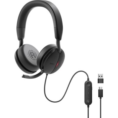 4. DELL WH5024 Headset mit Kabel, Kopfbügel, Anruf-/Musikfunktion, USB Typ-C, Schwarz
