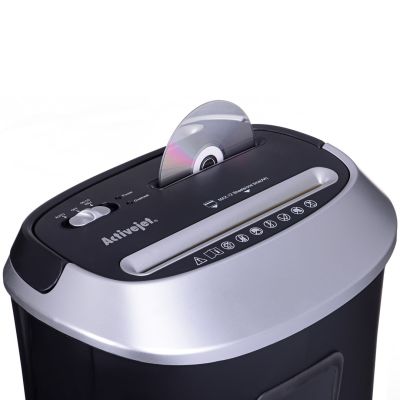 16. Activejet ASH-1201D Aktenvernichter, P-3, 25 l, 5x38 mm Schnipsel, 12 Blatt, schwarz und silber.