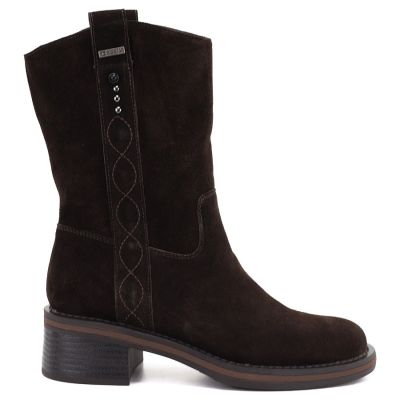 6. Damen-Ankle-Boots aus Leder, Cowboy-Stiefel, Wildleder, Schokoladenbraun, Big Star UU274607