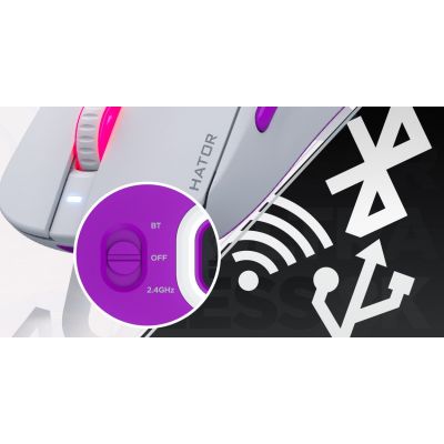 23. HATOR Quasar 3 Ultra 8K Kabellose Gaming-Maus, beidhändig bedienbar, Funkfernbedienung + Bluetooth + USB Typ-A, optischer Sensor mit 30.000 DPI