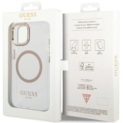 8. Guess Metal Outline MagSafe Case für iPhone 15 Plus / 14 Plus - Gold