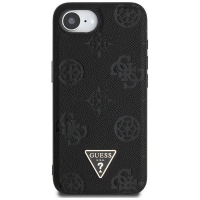 3. Guess Grained Hot Stamp Peony Triangle Logo MagSafe Case für iPhone 16e - Schwarz