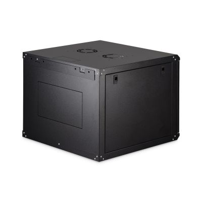 2. DYNAmic 19" 9U Rack 600x600 Wandmontage-Netzwerkschrank, Glastür, schwarz, ungeteilt, montiert, 60 kg