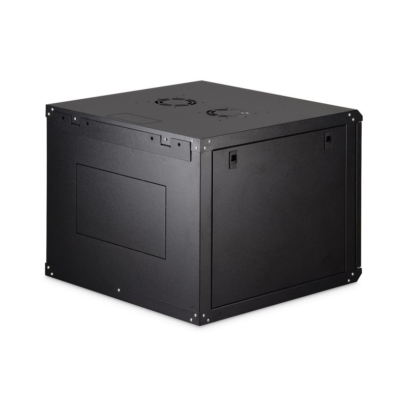 2. DYNAmic 19" 9U Rack 600x600 Wandmontage-Netzwerkschrank, Glastür, schwarz, ungeteilt, montiert, 60 kg