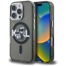 Karl Lagerfeld IML Glitter Karl & Choupette Sketch Logo MagSafe Hülle für iPhone 16 Pro - Schwarz