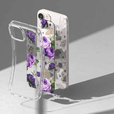 9. Ringke Fusion Design Armoured Case Cover mit Gelrahmen für iPhone 14 Plus transparent (Purple Rose) (FD637E29)