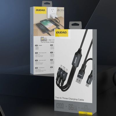 4. Dudao L3W USB-A/USB-C auf Lightning/USB-C/MicroUSB 66W Kabel - Schwarz
