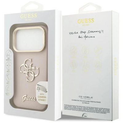 8. Guess Grained Big 4G & Stand Camera Case für iPhone 17 Pro - Pink