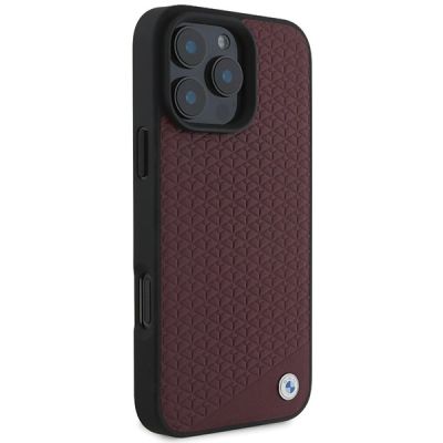 4. BMW MagSafe Hülle mit Leder-Diamant-Metalllogo für iPhone 16 Pro Max – Rot