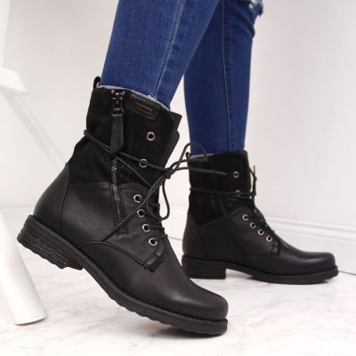 10. Jezzi W JEZ254A Arbeitsstiefel mit Schnürung und Reißverschluss, schwarz