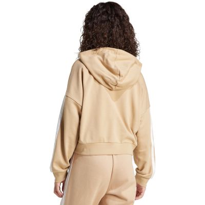 9. Damen Essentials 3-Streifen French Terry Hoodie mit Viertelreißverschluss Beige JX7676