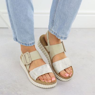 6. Beige Keilsandalen für Damen Rieker 69260-60