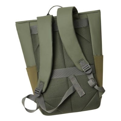 14. Rivacase Eden Rucksack Reiserucksack Olivgrünes gewachstes Leder (Pull-Up), Polyester, recyceltes Polyethylenterephthalat (rPET)