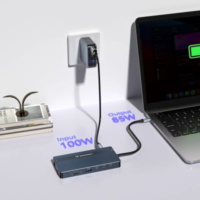 4. USB-C Hub 14 in 1 Wozinsky WDS03Y5S Multifunktional, Aluminium, für 3 Monitore, mit 15 cm Kabel - Grau