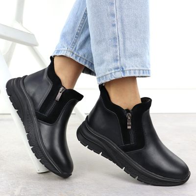 5. Damen-Lederstiefeletten mit Reißverschluss, gefüttert, schwarz, Filippo 7292