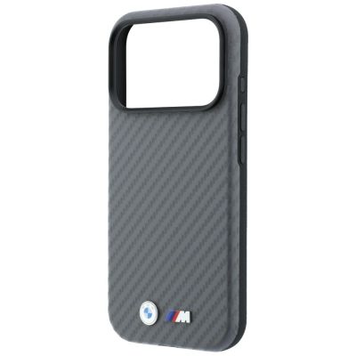 6. BMW M Carbon Metal Logo MagSafe Hülle für iPhone 17 Pro Max / 18 Pro Max – Grau