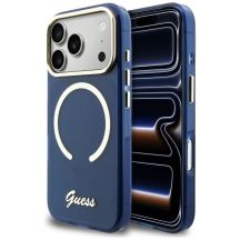 Guess IML Script Metal MagSafe Hülle für iPhone 17 Pro - Blau