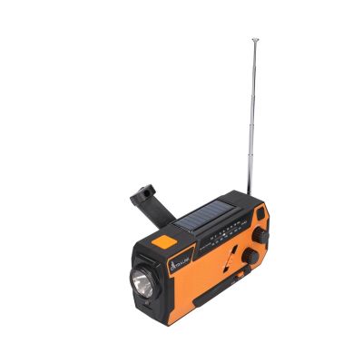 12. Extralink Solar-Notfallradio mit Kurbeldynamo-Powerbank (4000 mAh) und SOS-Taschenlampe SR-4000, tragbar, analog, Schwarz/Orange
