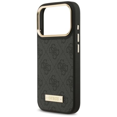 6. Guess 4G Logo Plate MagSafe Hülle für iPhone 17 Pro – Schwarz