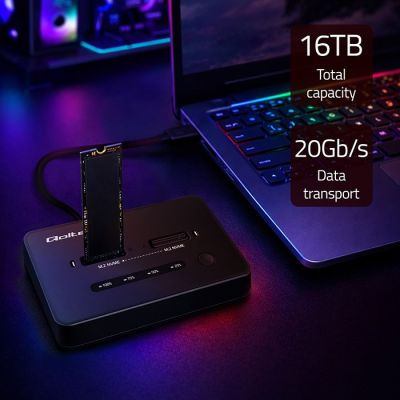 15. Qoltec M.2 NVMe SSD-Dockingstation | PCIe | USB-C | 20 Gbit/s | Dual 2 x 8 TB | Offline-Klonen