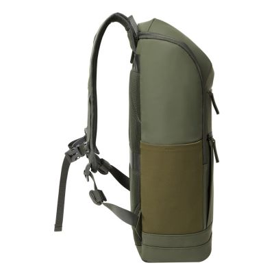6. Rivacase Eden Rucksack Reiserucksack Olivgrünes gewachstes Leder (Pull-Up), Polyester, recyceltes Polyethylenterephthalat (rPET)