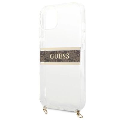 6. Guess GUHCP13SKC4GBGO iPhone 13 mini 5.4" Transparente Hardcase 4G Brown Strap Gold Chain