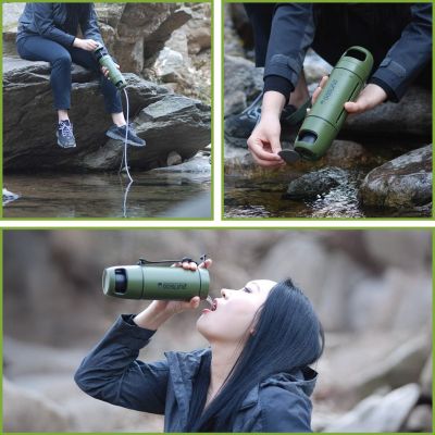 6. Extralink PURISOO+ Flasche mit Filtersystem und Pumpe, 400 ml, UF + ACF Filter, Wasserfilterflasche 0,4 l, Grün, Oliv