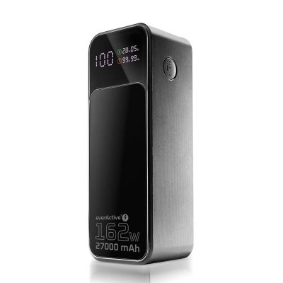 EVERACTIVE POWERBANK 27.000 mAh, 1x USB, 2x USB-C, 162,5 W, QC4+, INTEGRIERTE TASCHENLAMPE, LCD-DISPLAY, SCHWARZ EB-27Q