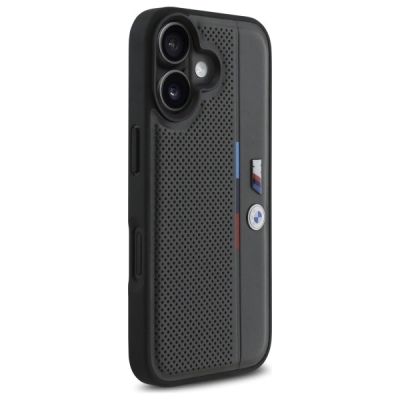 4. BMW M Perforiertes Tricolor-Detaillinien-Design iPhone 16 Hülle – Dunkelgrau