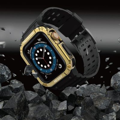 6. Schutzarmband für Apple Watch 38/40/41 mm Panzergehäuse-Armband - Schwarz, Gold