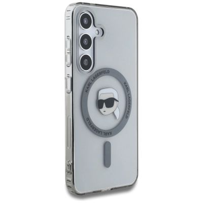 4. Karl Lagerfeld Button Karl Head gedrucktes Logo MagSafe Samsung Galaxy S25 Hülle schwarz