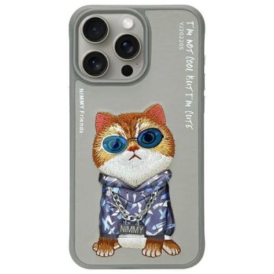 Nimmy Glasses Cool Cat Case für iPhone 15 Pro - Grau