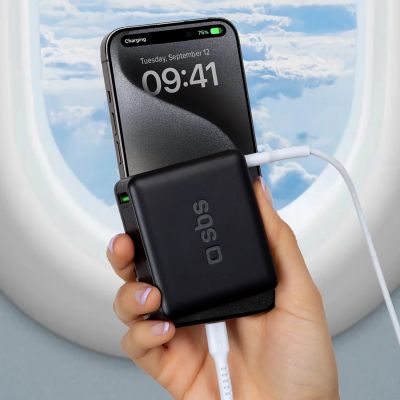 9. Powerbank SBS 20000mAh 65W PD AFC USB-C USB-A für Laptop, Tablet, Smartphone - schwarz