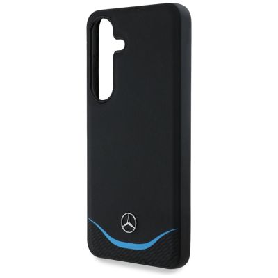 6. Mercedes Leder Kontrastblau Horizontal Curve MagSafe Hülle für Samsung Galaxy S25 - Schwarz