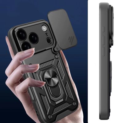 4. Hybrid Armor Camshield Case für iPhone 17 Pro Max mit Ständer und Kameraabdeckung - Schwarz